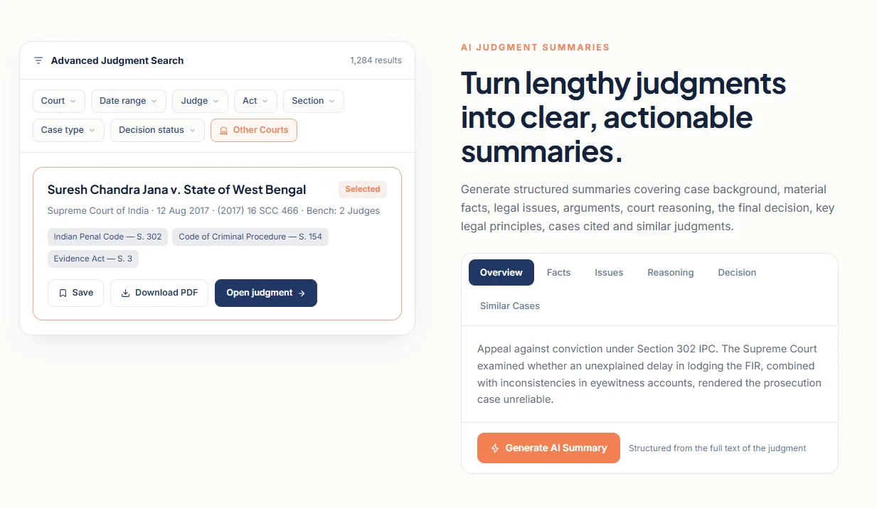 Filters beside a structured summary