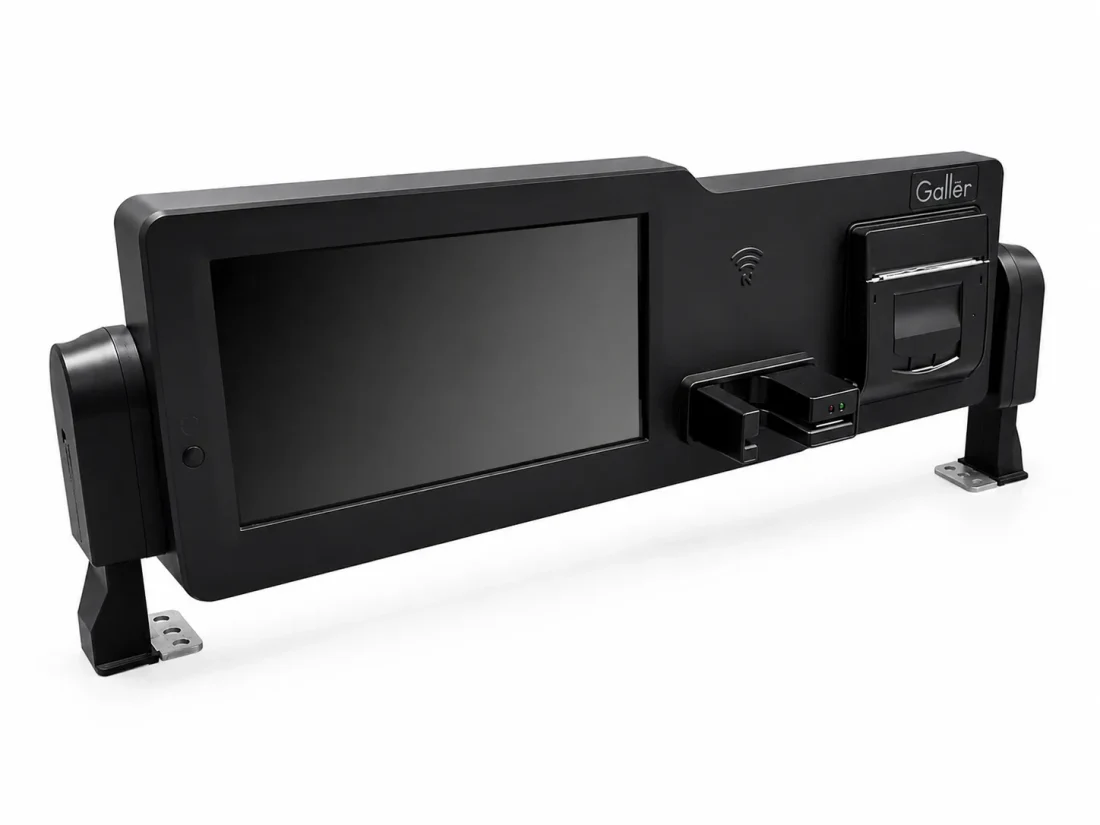 Controller front view on its mounting brackets